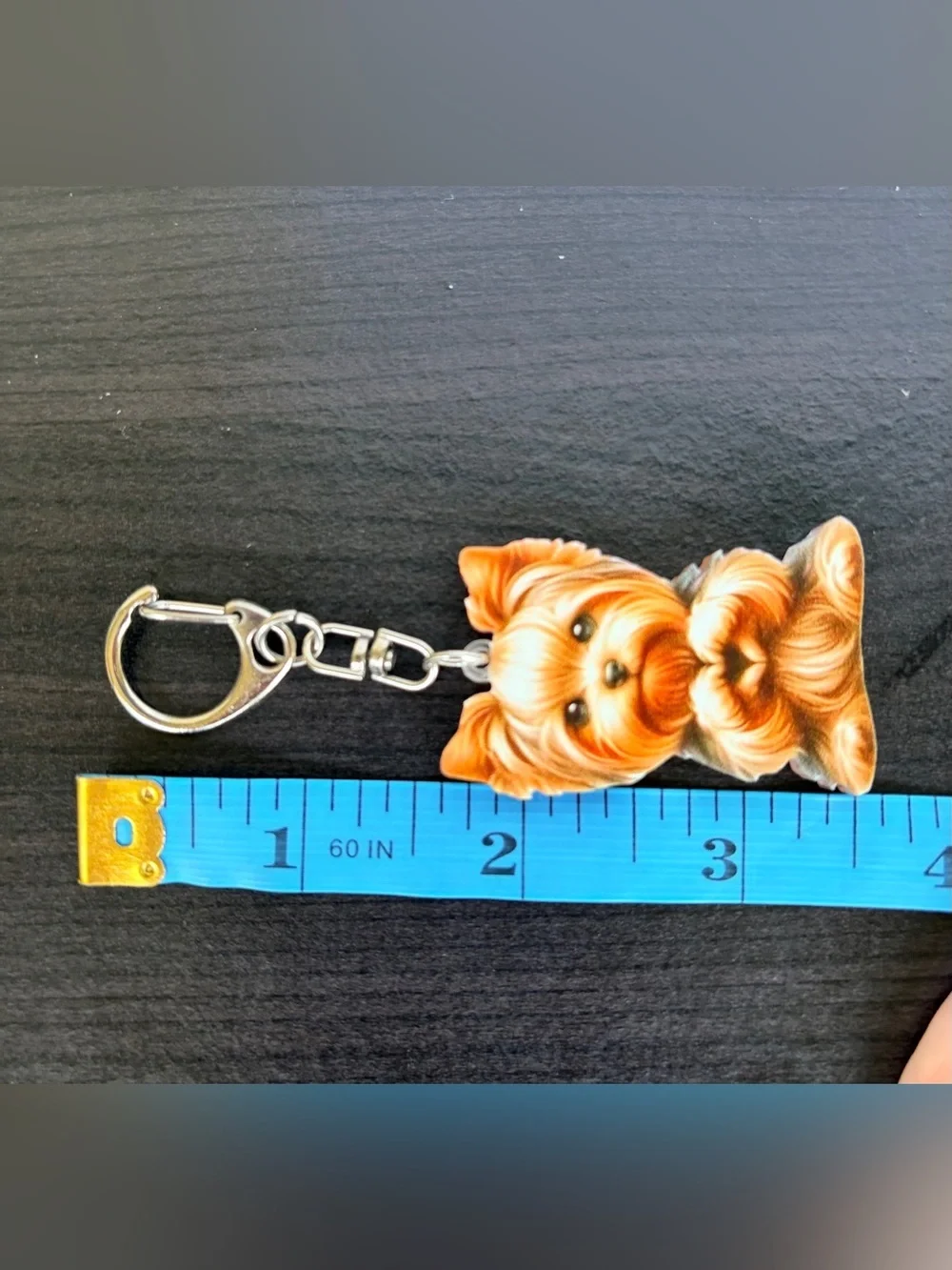 Cute Yorkie Dog Bag Charm/Keychain - Brown/Gold Acrylic Charm